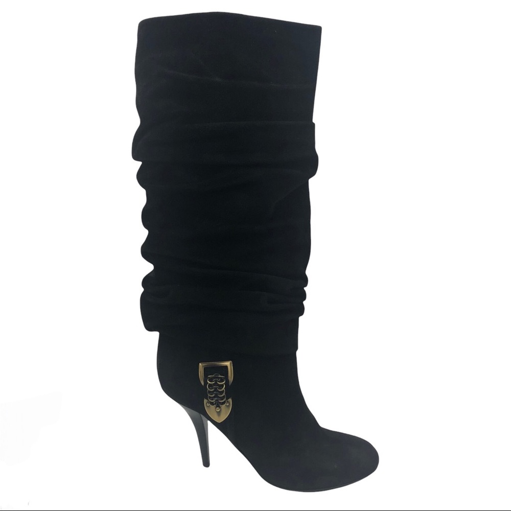 Dior Suede Tall Boots Black Leather US 39